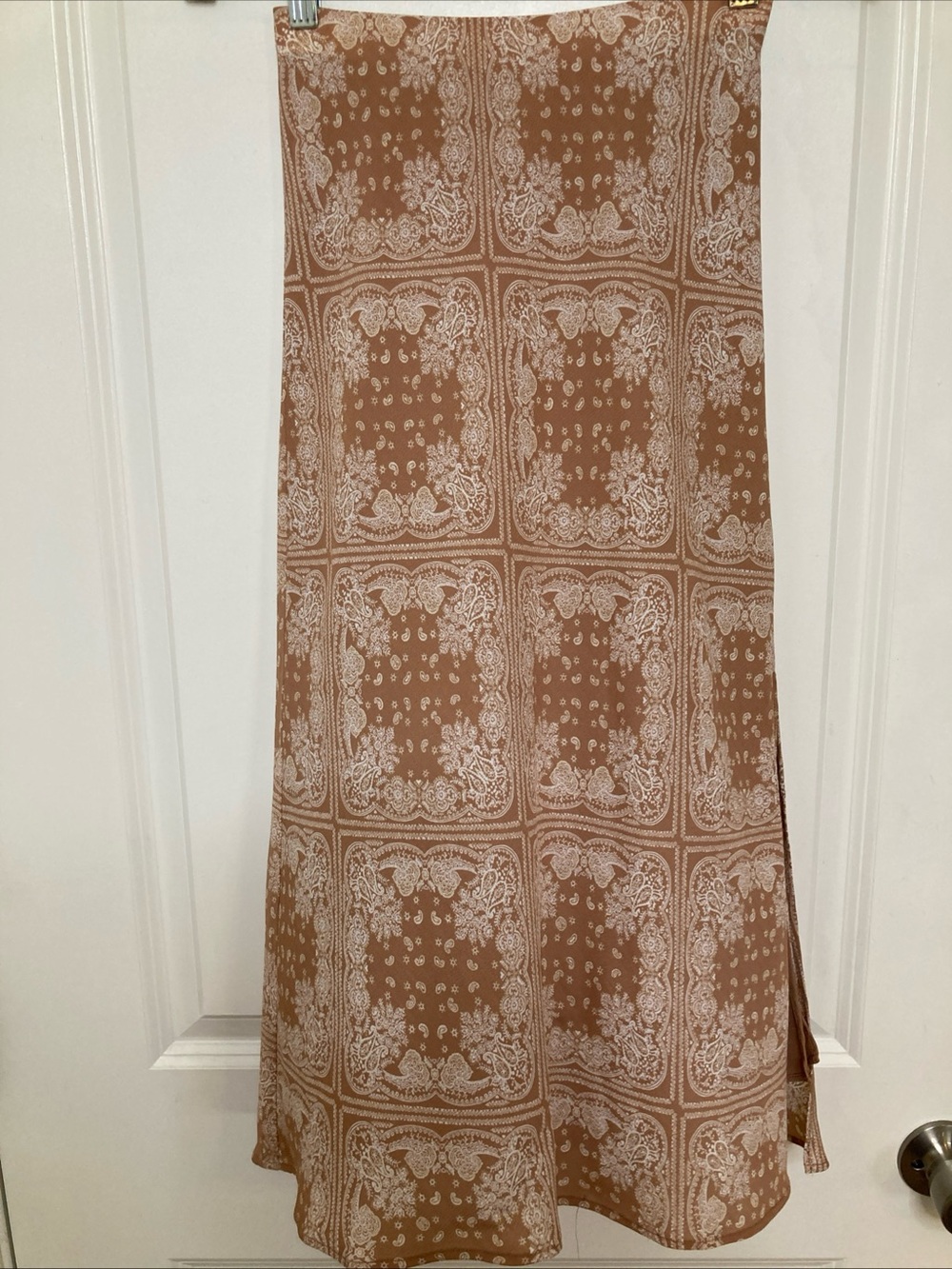 Brown Bandanna Style Midi Skirt  A-Line Boho Western Rodeo Prairie Sz XXS